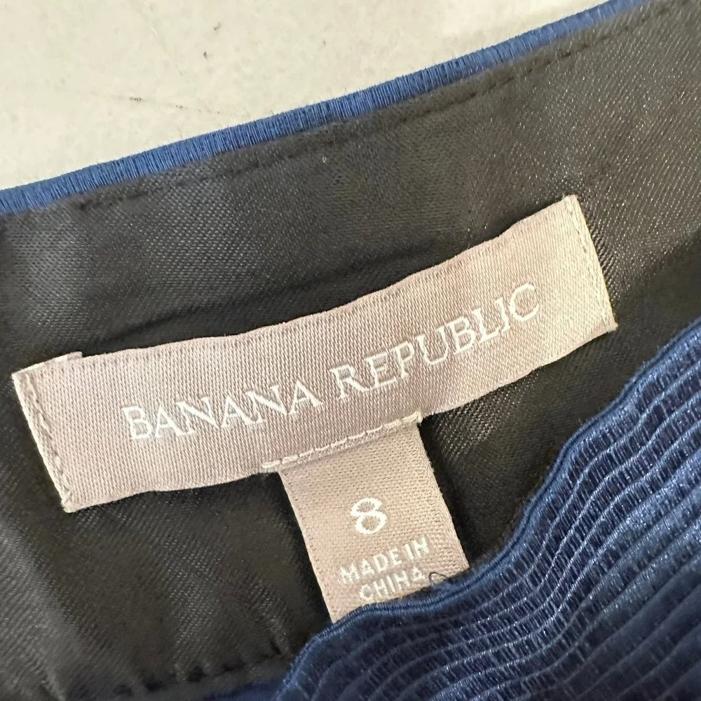 Banana Republic Pleated Ribbed Mini Skirt Womens 8 Blue A-Line Textured Pocket